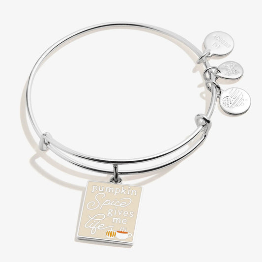 Pumpkin Spice Gives Me Life Charm Bangle Bracelet by ALEX AND ANI in silver with charms on Tampa Home & Garden Store