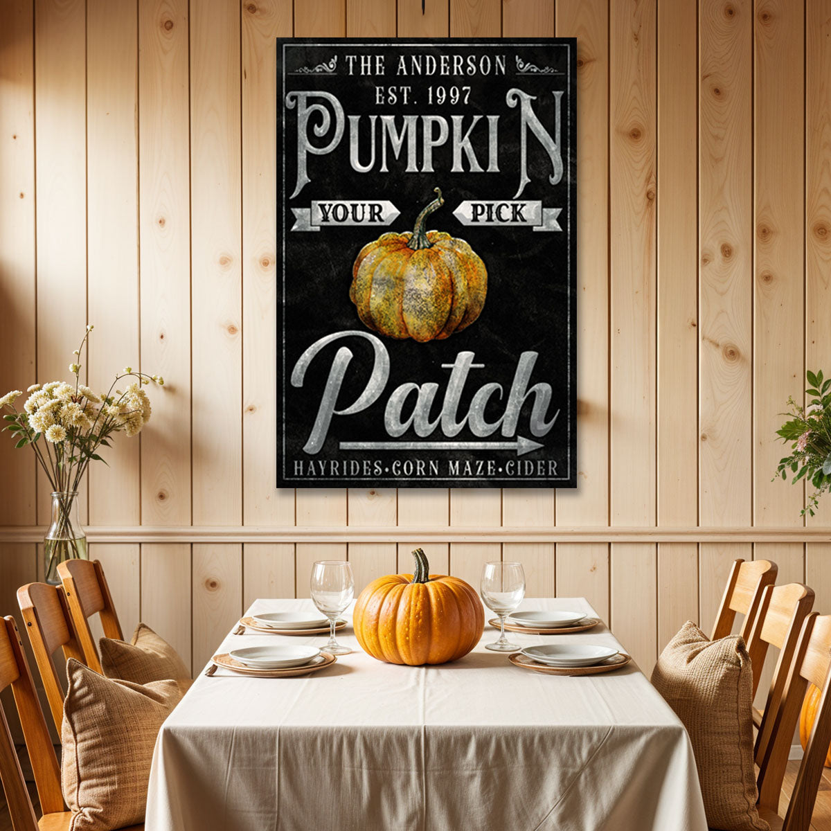 Canvas wall art Vintage Pumpkin Patch Sign with chalkboard typography by Tailored Canvases on Tampa Home & Garden Store
