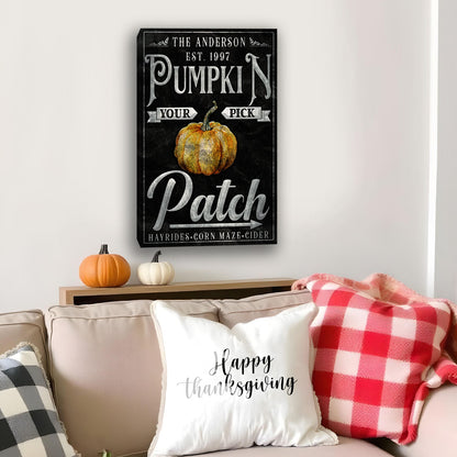 Wall-mounted Vintage Pumpkin Patch Thanksgiving Sign canvas by Tailored Canvases with pumpkin on Tampa Home & Garden Store