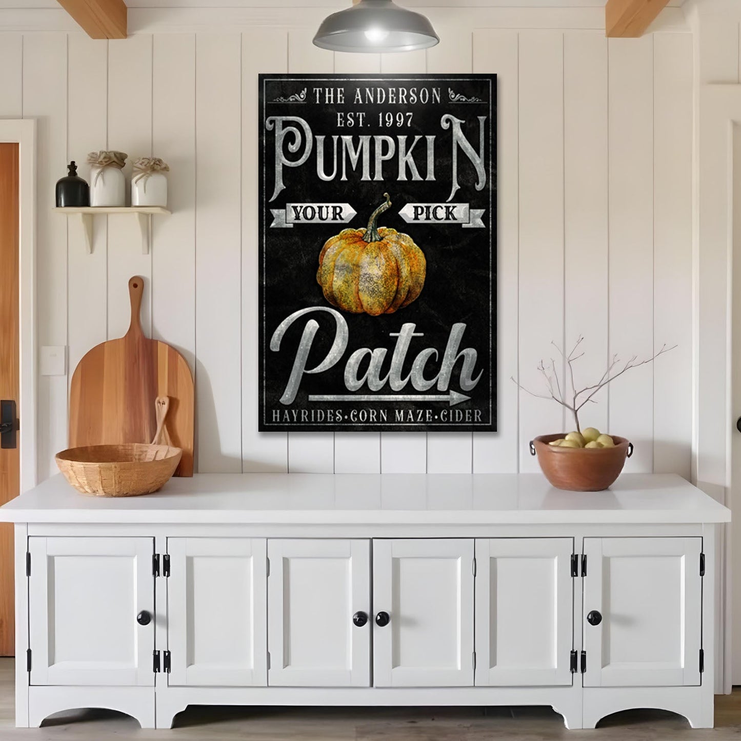 Vintage Pumpkin Patch Thanksgiving Sign canvas with chalkboard style and orange pumpkin on Tampa Home & Garden Store