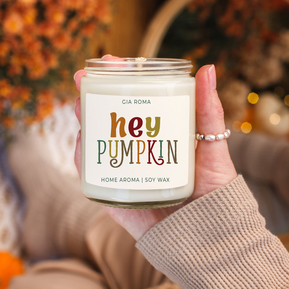 Baked Pumpkin Candle by Gia Roma, soy wax in clear glass jar on Tampa Home & Garden Store
