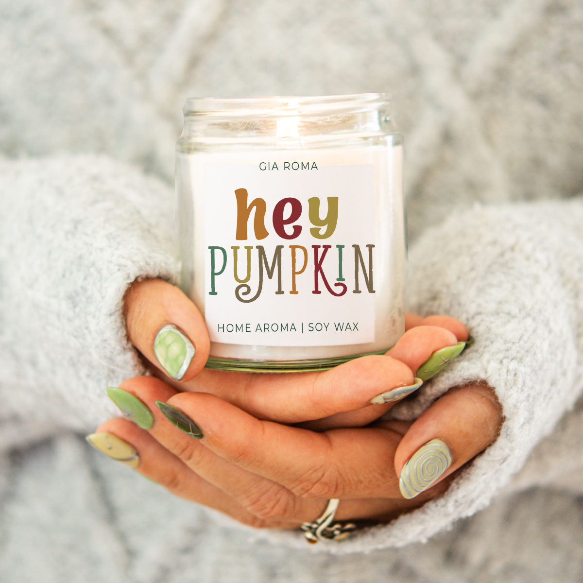 Candle Gia Roma Hey Pumpkin soy wax in a clear glass jar on Tampa Home & Garden Store