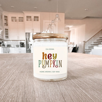 Baked Pumpkin candle by Gia Roma, soy wax in a clear glass jar with a gold lid on Tampa Home & Garden Store