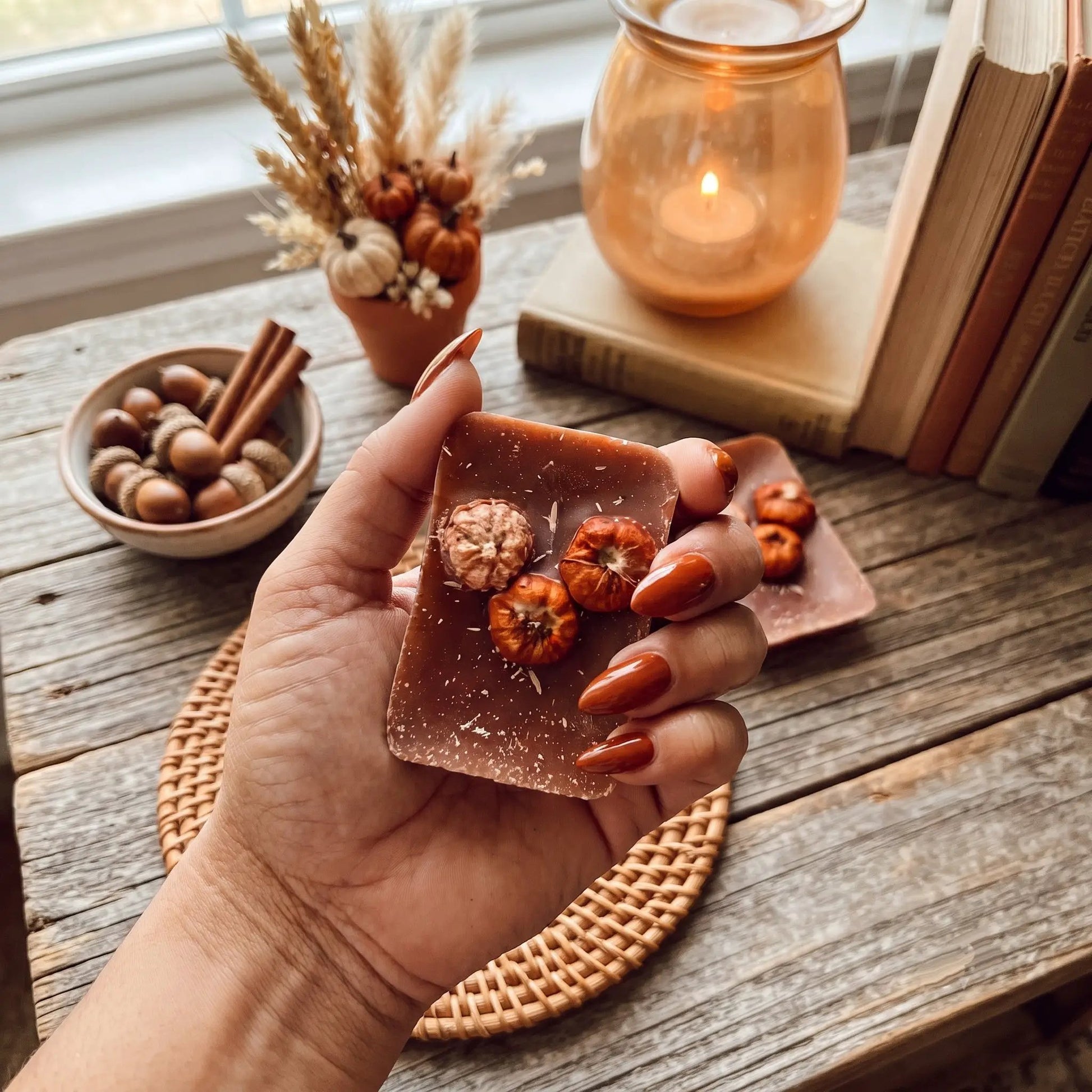 Autumn Pumpkin Pecan Waffles wax melts by Gia Roma, brown with pecan accents, 2-piece set on Tampa Home & Garden Store