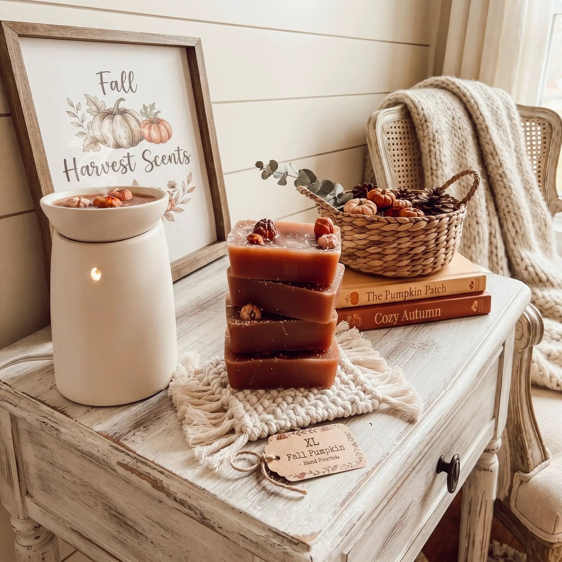 Gia Roma Autumn Pumpkin Pecan Waffles scented wax melts brown cubes with fall decor on Tampa Home & Garden Store