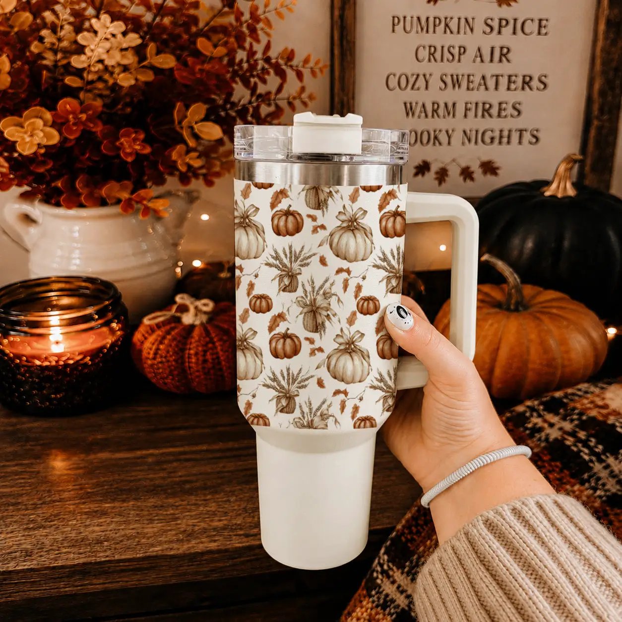 Rustic Pumpkins 40oz Tumbler for Autumn Vibes
