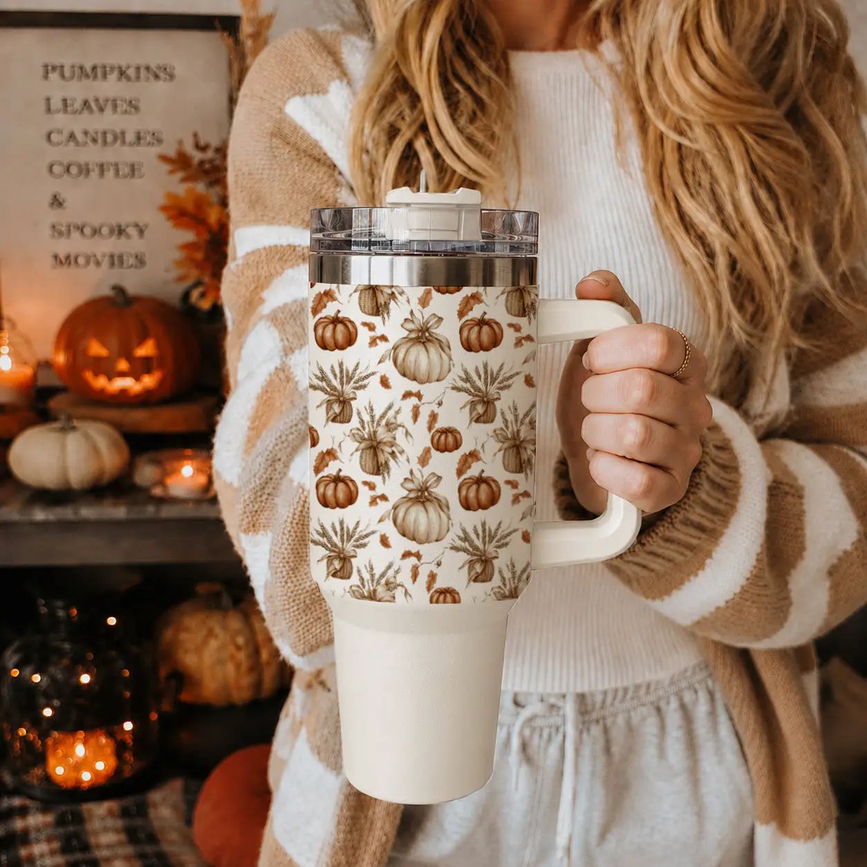 Rustic Pumpkins 40oz Tumbler for Autumn Vibes