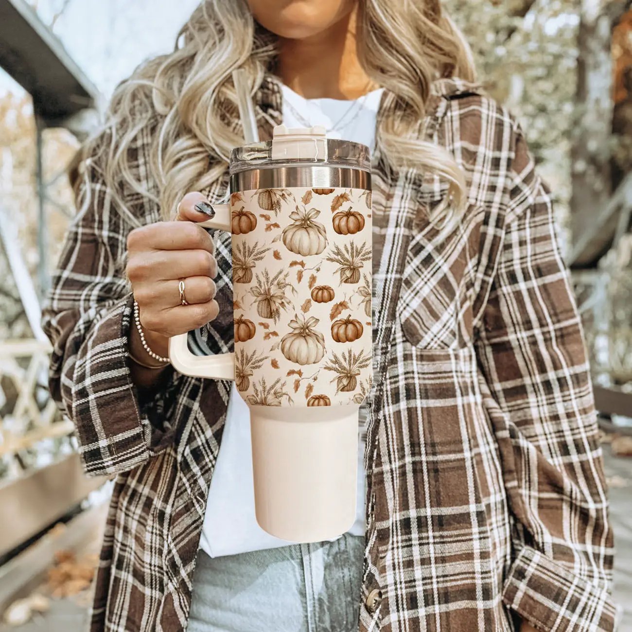Rustic Pumpkins 40oz Tumbler for Autumn Vibes