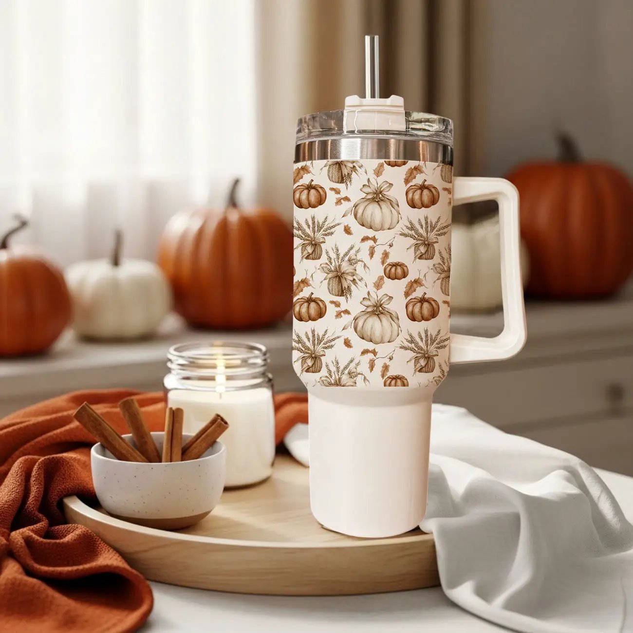 Rustic Pumpkins 40oz Tumbler for Autumn Vibes