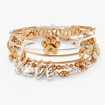 Puppy Love Bangles Set Of Five Paw Print Charm