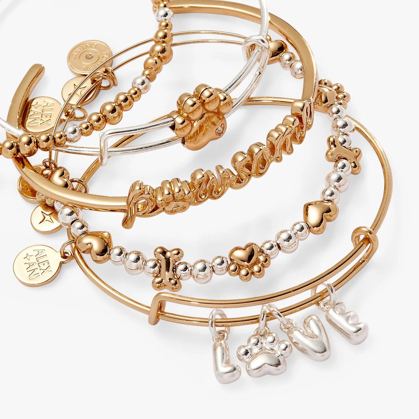 Puppy Love Bangles Set Of Five Paw Print Charm