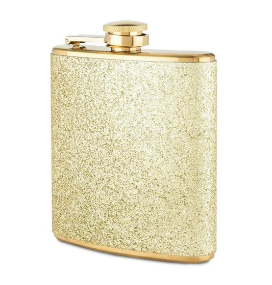 Gold glitter Flask by Gia Roma with textured gold exterior and cap on Tampa Home & Garden Store