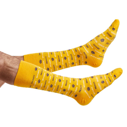 DeadSoxy yellow team colorways socks with purple paw prints and GEAUX branding 4-pack on Tampa Home & Garden Store