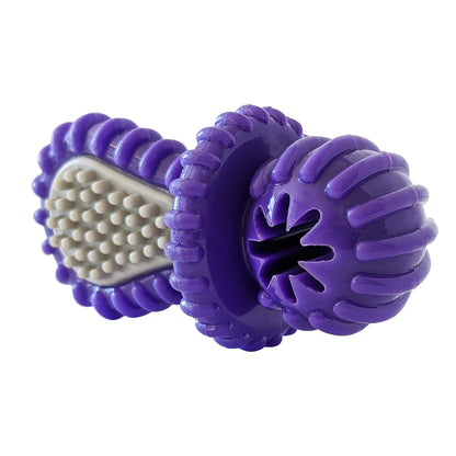 Sucette dentaire en caoutchouc violet pour chien – Nervures, trou pour friandises et conception durable