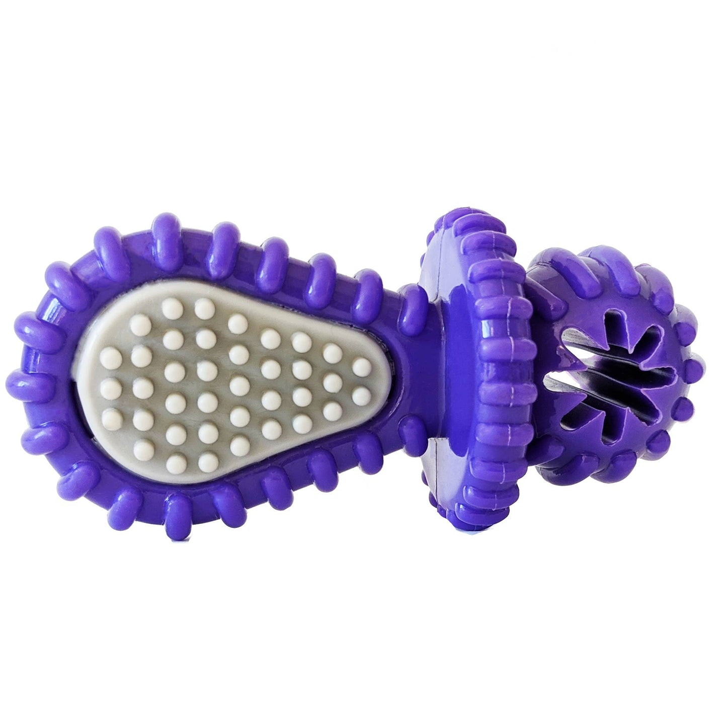 Sucette dentaire en caoutchouc violet pour chien – Nervures, trou pour friandises et conception durable