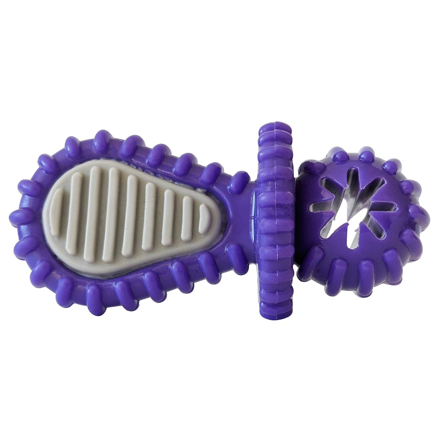 Sucette dentaire en caoutchouc violet pour chien – Nervures, trou pour friandises et conception durable