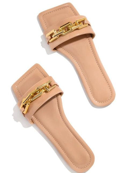 Stevvex sandals ST85SH7344AZD nude-pink leather with gold chain strap open-toe slide on Tampa Home & Garden Store