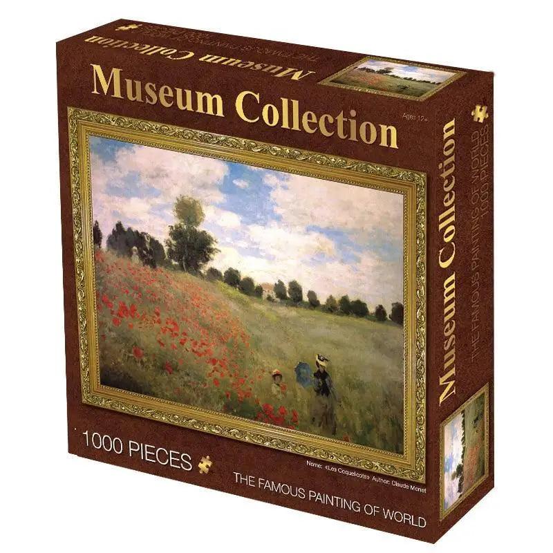 Stevvex Museum Collection 1000-piece landscape puzzle box with meadow painting and red flowers on Tampa Home & Garden Store