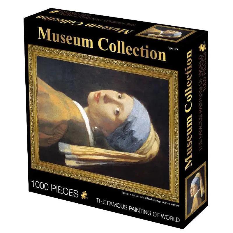 Stevvex 1000-piece puzzle Museum Collection box with a framed painting on black packaging on Tampa Home & Garden Store