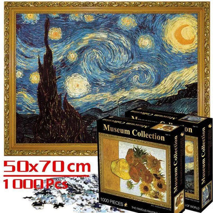 1000-piece Starry Night landscape puzzle with Museum Collection box set, 50x70cm Stevvex on Tampa Home & Garden Store