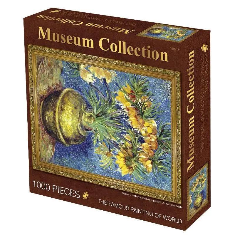 Stevvex Museum Collection 1000-piece jigsaw puzzle featuring Sunflowers painting in ornate frame on Tampa Home & Garden Store