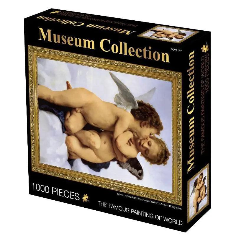 Stevvex Museum Collection 1000-piece jigsaw puzzle box with gold frame painting Cupid and Psyche on Tampa Home & Garden Store