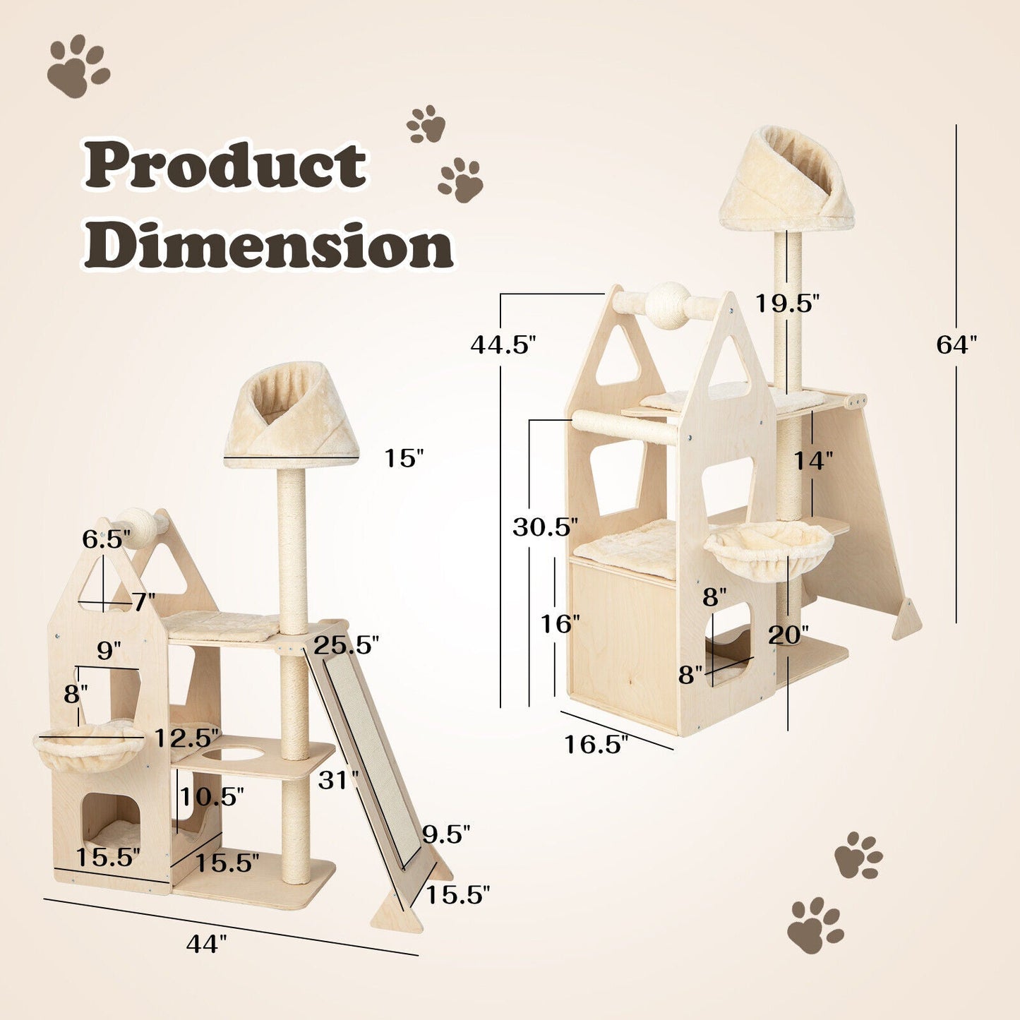 Multi-Level Cat Tree with Sisal Scratching Post-Beige