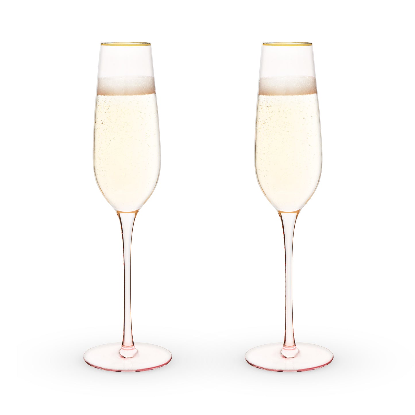 Rose Crystal Champagne Flutes with Gold Rim
