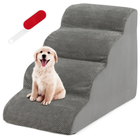 DirectDeals 4-Tier Foam Dog Steps with Non-Slip Surface and Washable Cover, gray stairs on Tampa Home & Garden Store