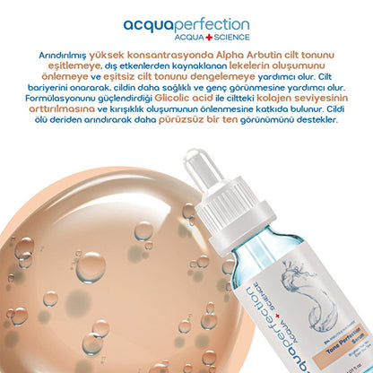 Acqua Perfection Face Serum Alpha Arbutin blue dropper bottle on peach Tampa Home & Garden Store on Tampa Home & Garden Store