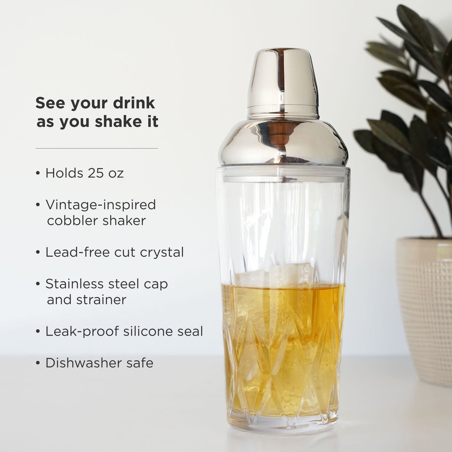 Vintage Crystal Cobbler Cocktail Shaker with Lid