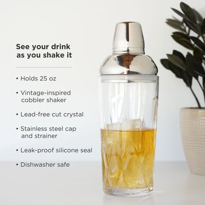 Vintage Crystal Cobbler Cocktail Shaker with Lid