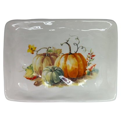 Painted Pumpkin Platter for Fall Gatherings white ceramic with pumpkins by Country Christmas Loft on Tampa Home & Garden Store