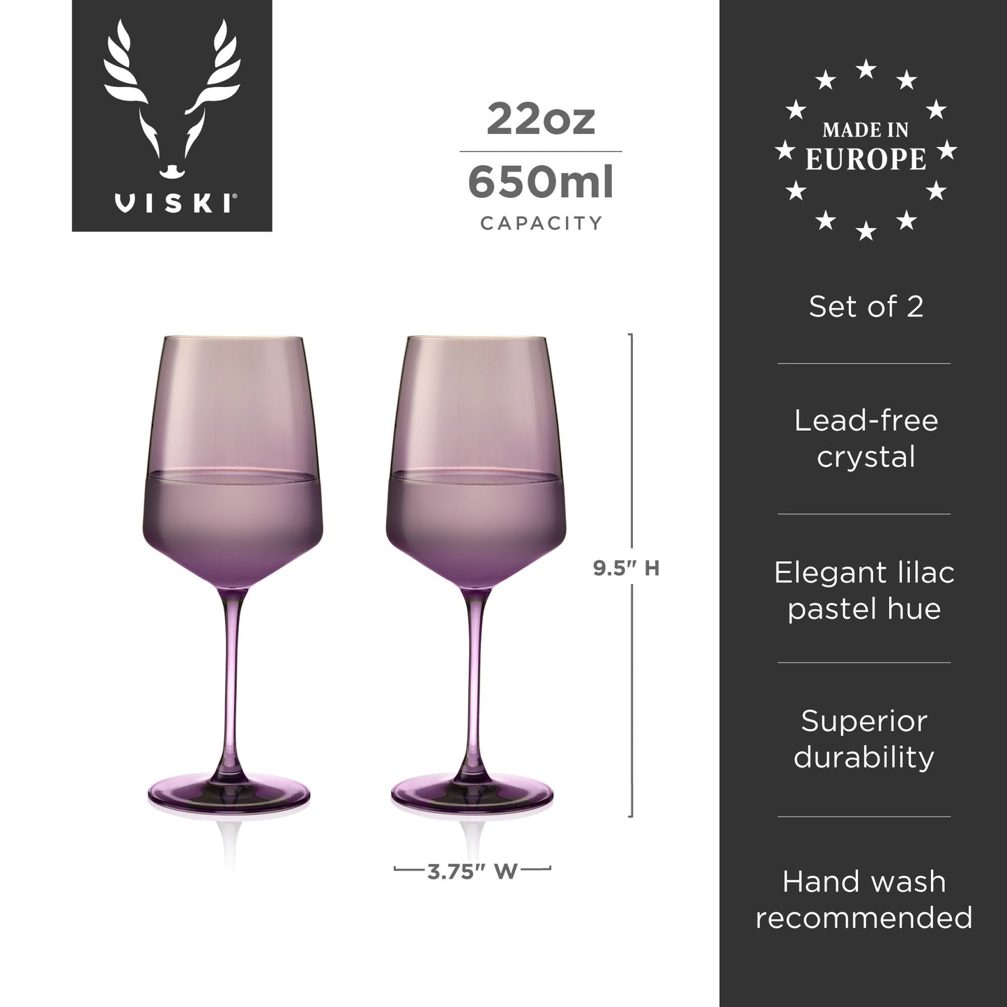 Stemmed Violet Crystal Wine Glasses Set of Two