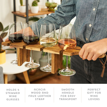 Acacia Wood Wine Flight Board for Four Glasses