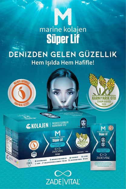 Zade Vital marine kolajen Süper Lif box set in turquoise blue packaging with sachet on Tampa Home & Garden Store