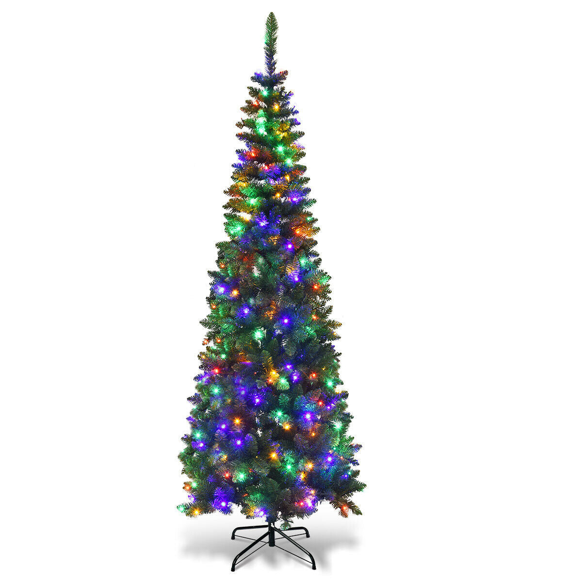 Artificial Kingswood Fir Pencil Christmas Tree DirectDeals, multicolor LEDs, slim tree on stand on Tampa Home & Garden Store
