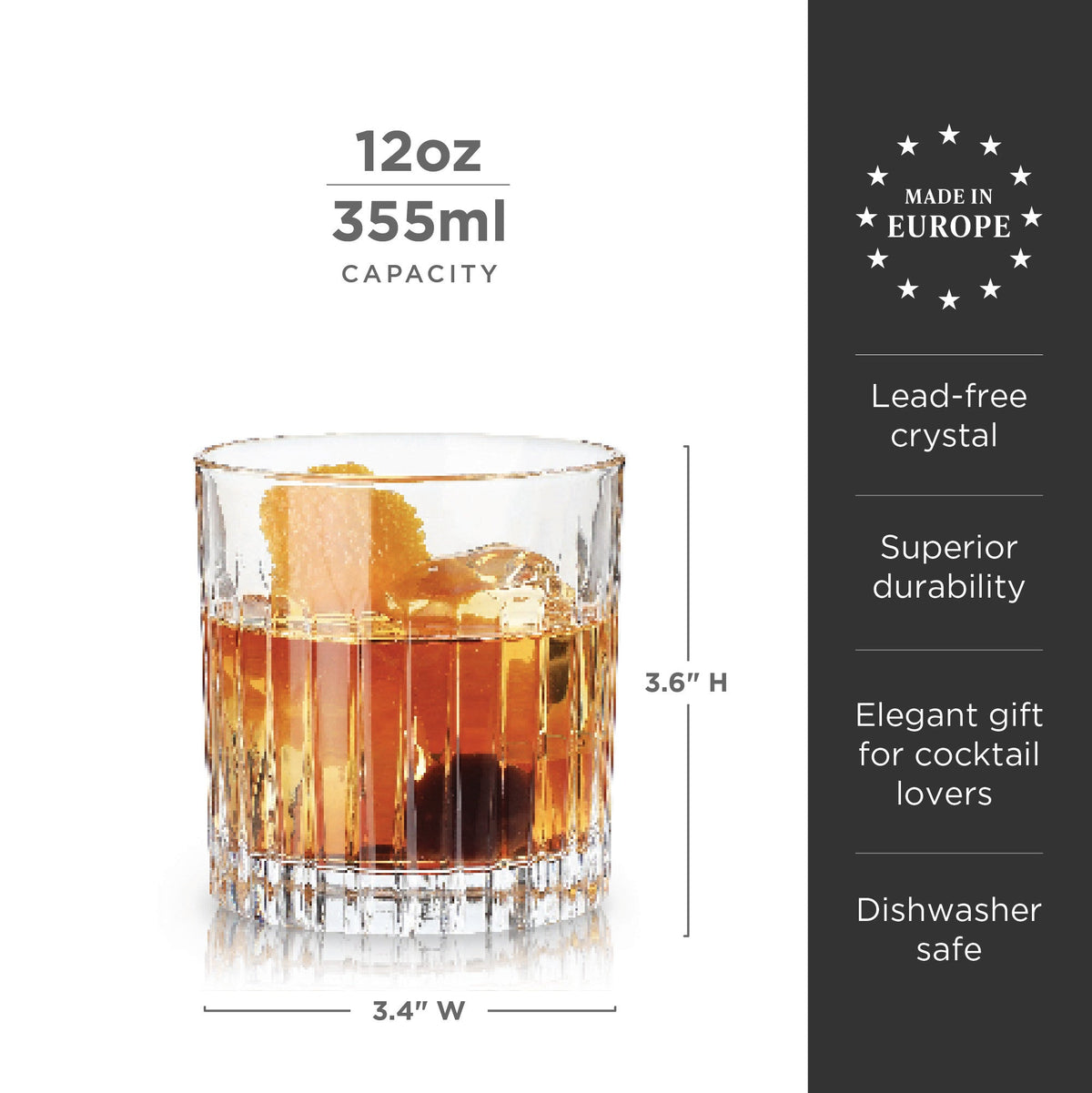 Reserve Milo crystal rocks glasses set of 4 by Viski, 12oz capacity on Tampa Home & Garden Store