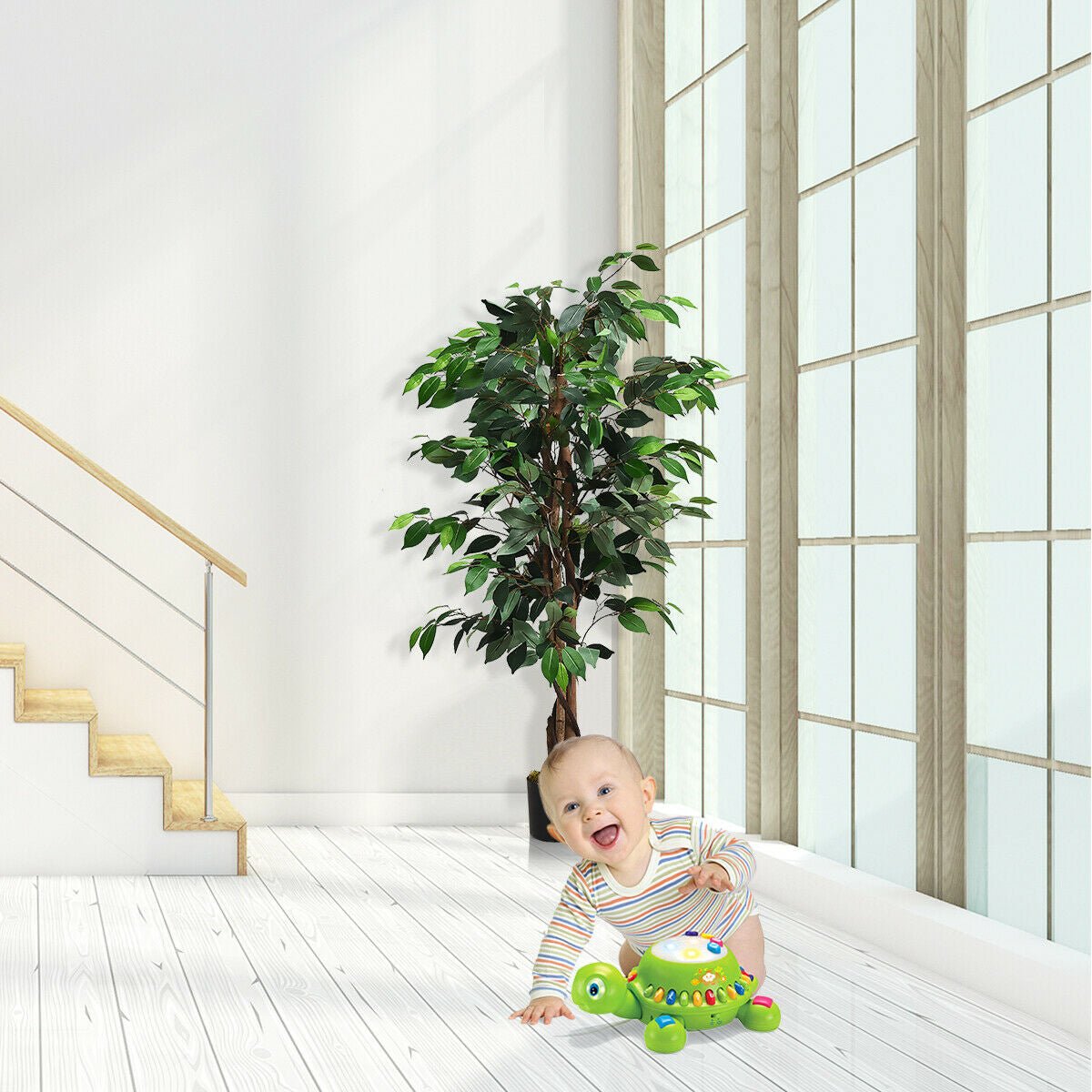 Árbol de seda de ficus artificial de 4 pies para interiores y exteriores