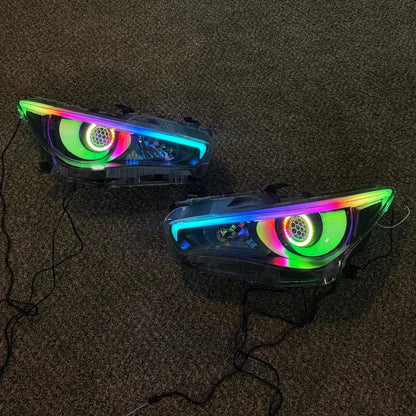 Infiniti Q50 RGBW Flow Series LED DRL boards headlights, rainbow halo rings, twin units on Tampa Home & Garden Store