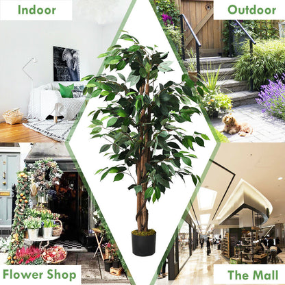 Árbol de seda de ficus artificial de 4 pies para interiores y exteriores