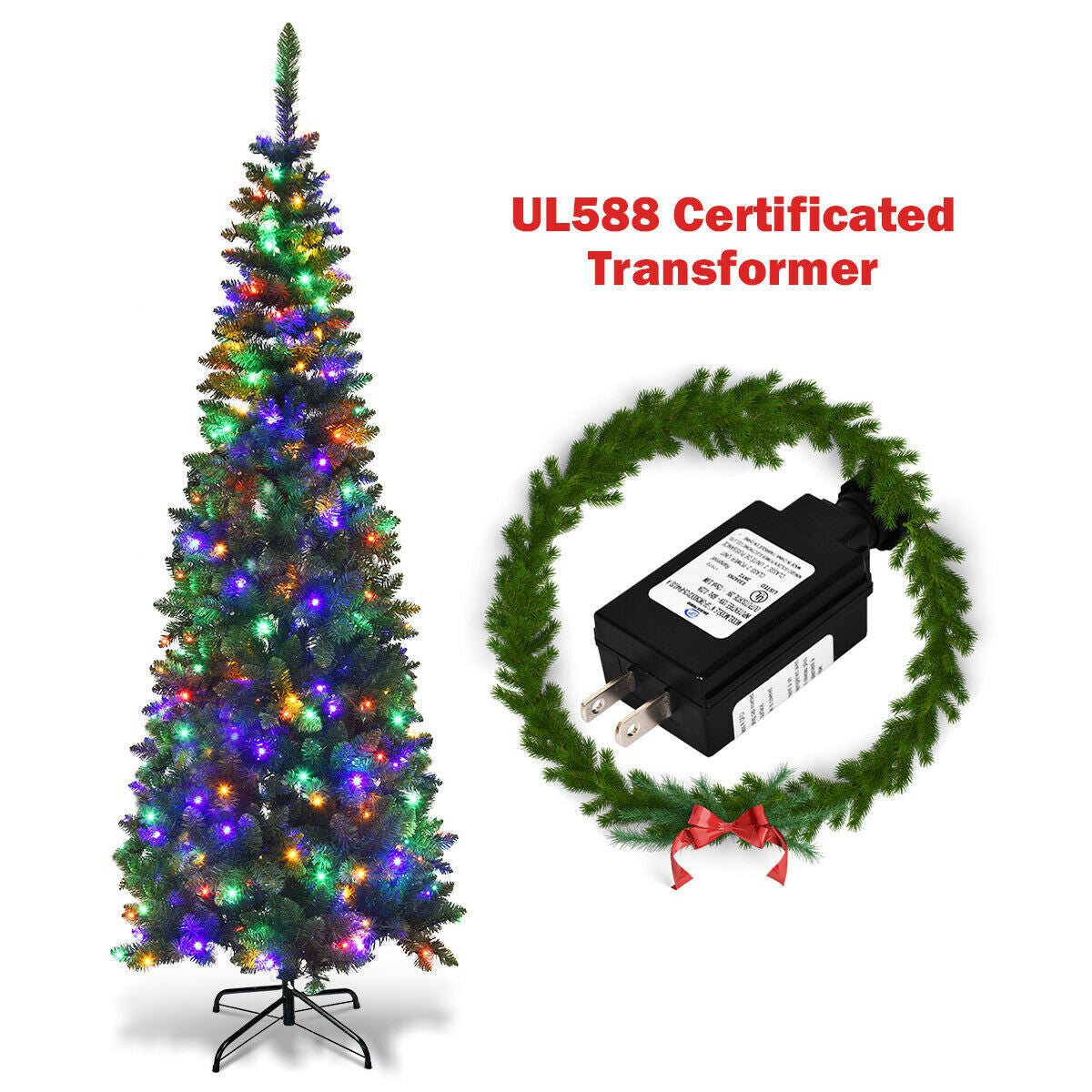 Artificial Kingswood Fir Pencil Christmas Tree with multicolor lights and UL588 transformer on Tampa Home & Garden Store