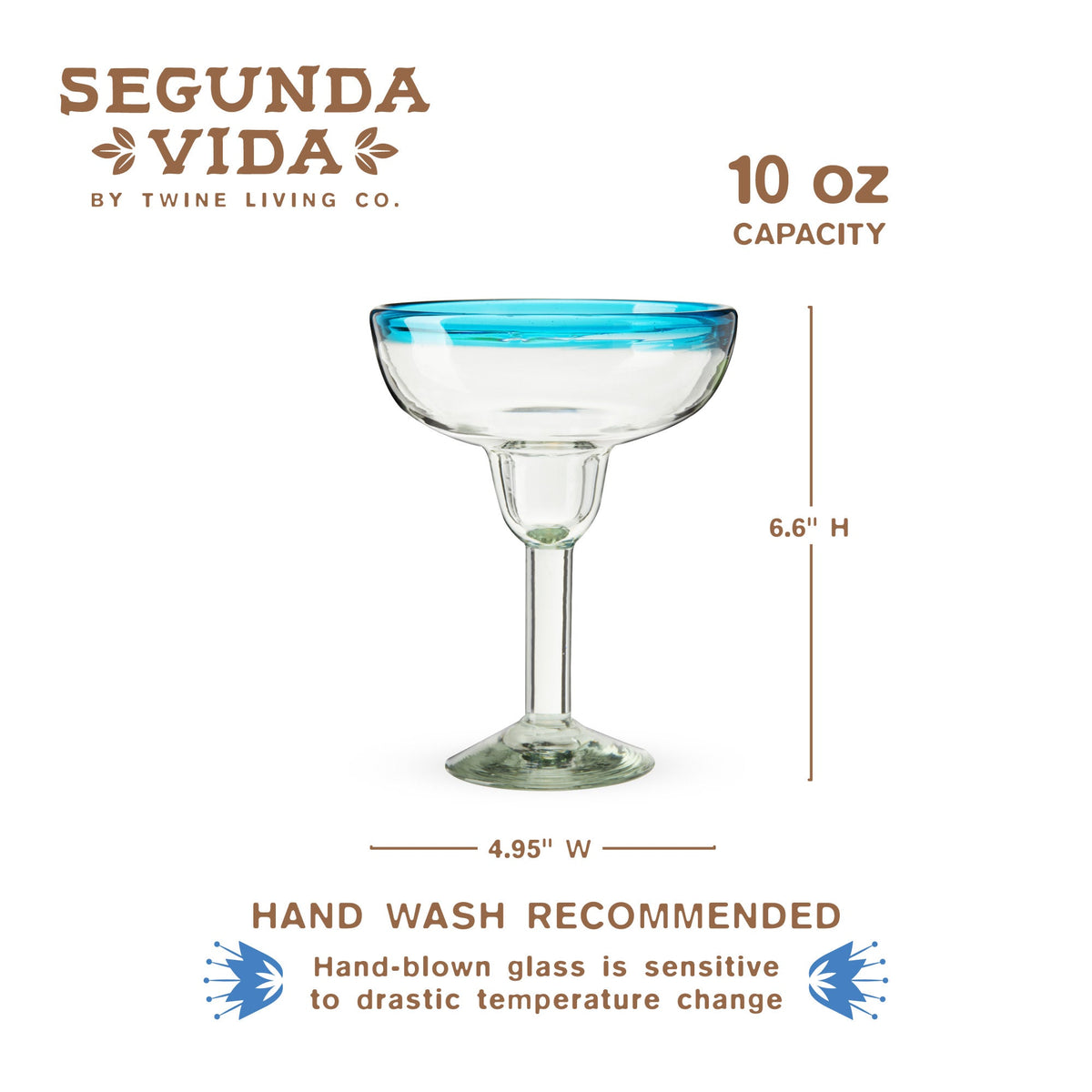 Segunda Vida Primavera margarita glass with blue rim 10 oz by Twine Living on Tampa Home & Garden Store