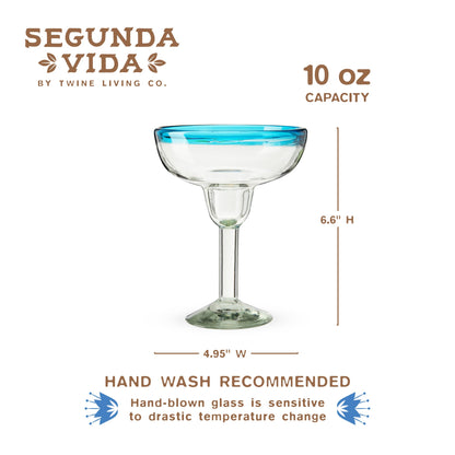 Segunda Vida Primavera margarita glass with blue rim 10 oz by Twine Living on Tampa Home & Garden Store
