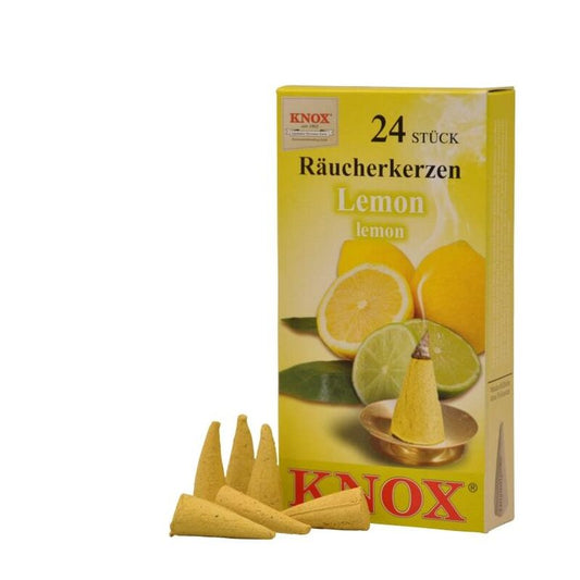 Cônes d'encens parfumés allemands Knox (paquet de 24) - Citron