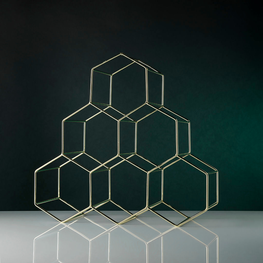 Geometric Gold Countertop Wine Rack and Decor