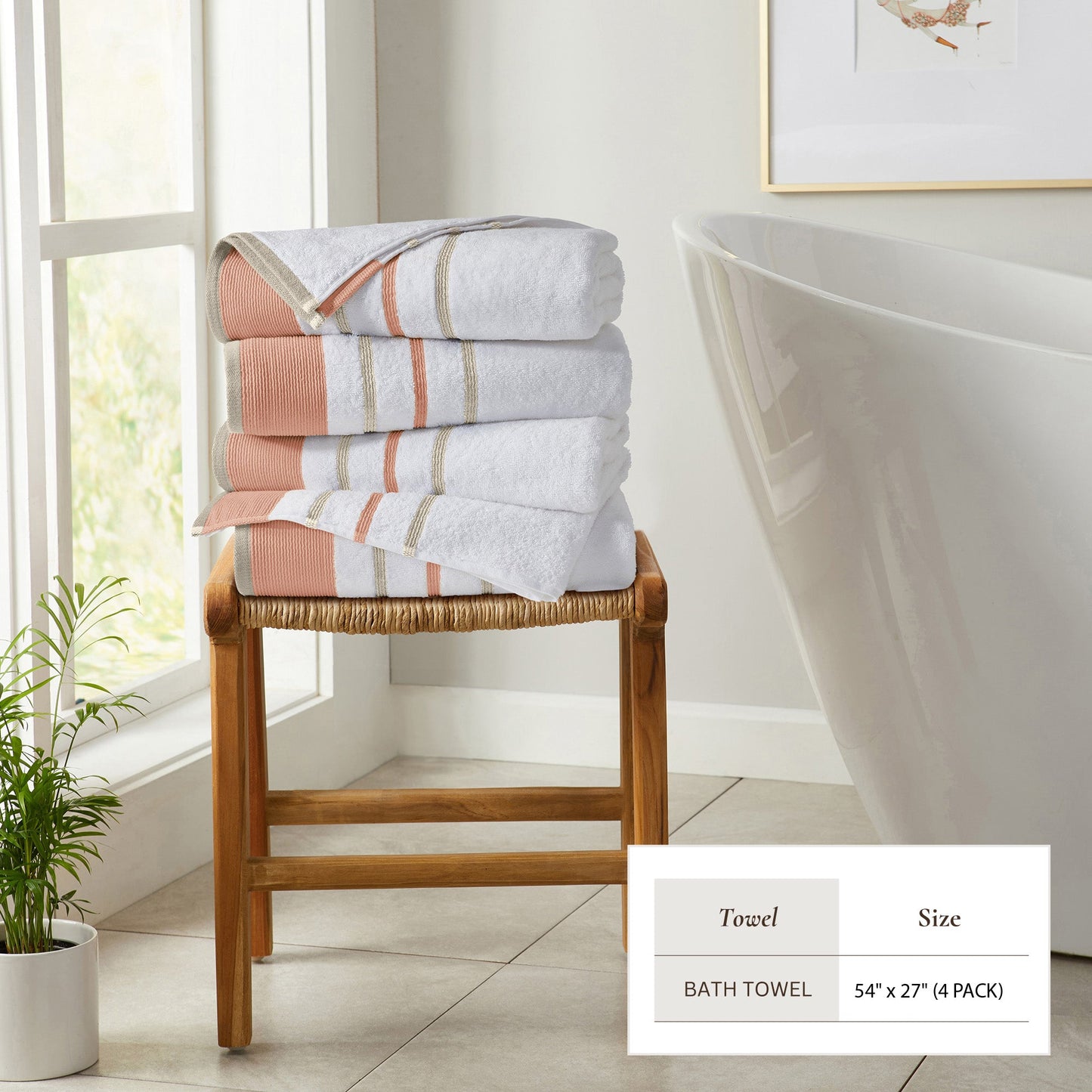 Soft Cotton Bath Towel Set and Stripe Detail