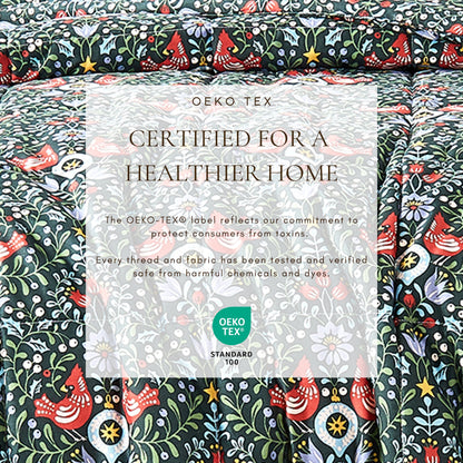 Reversible Christmas comforter and sham set by Great Bay Home Odette Collection with cardinal on Tampa Home & Garden Store