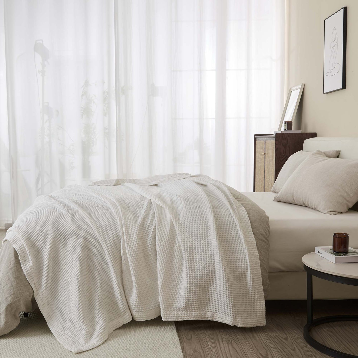 Organic Cotton And Waffle Weave Throw Blanket