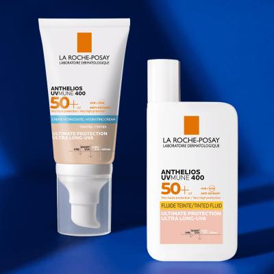 La Roche-Posay Anthelios UVmune 400 SPF 50+ tinted sunscreen duo in white bottles on Tampa Home & Garden Store